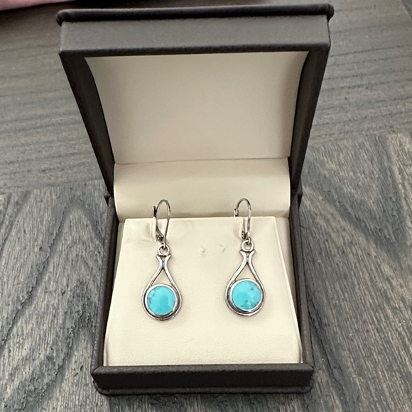 Elegant Silver and Turquoise Drop Earrings - Picture 1 of 3